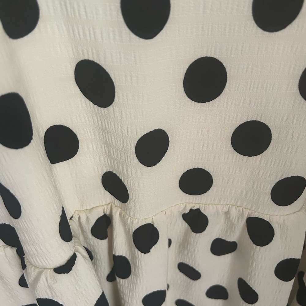 Polka Dot V-Neck Midi Dress - Black on Cream - Picture 4 of 4